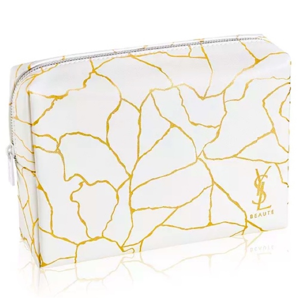 Yves Saint Laurent White and Gold Patterned Pouch